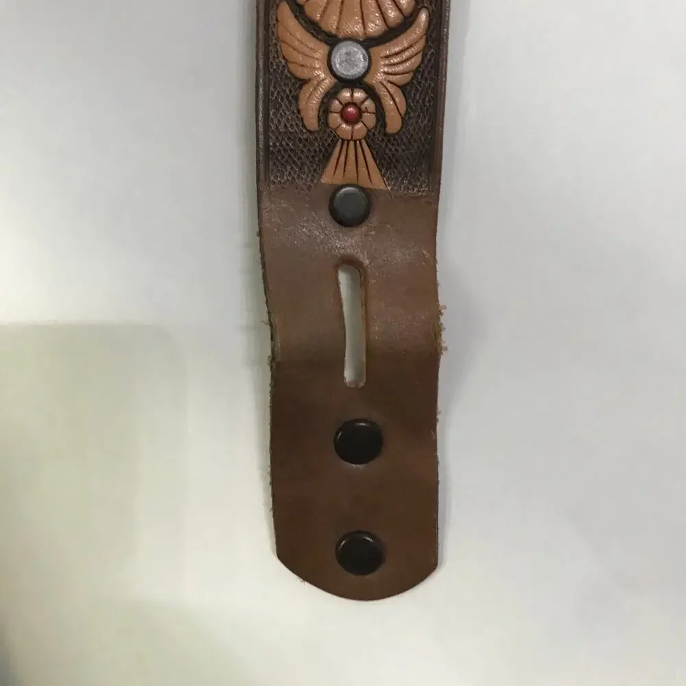 Vintage Chambers Western Tooled Leather Belt Strap Only Turquoise Inlay Size 38